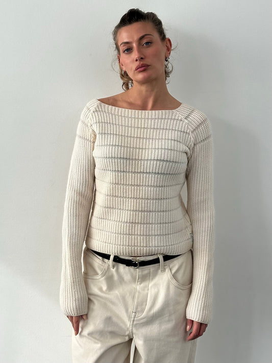 Armani Jeans 1990s Pure Wool Open Knit Jumper - M