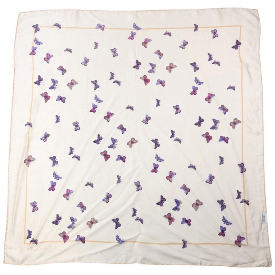 Vintage 2000s Dior Butterfly Print Silk Scarf | O/S, Cream