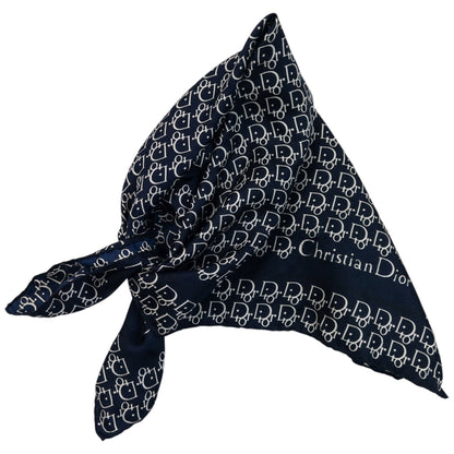 Vintage 90s Dior Monogram Silk Scarf | O/S, Navy