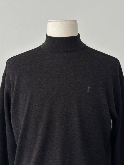 Yves Saint Laurent 1990s wool high-neck jumper in size M, showcasing a classic high-neck design and luxurious knit fabric.