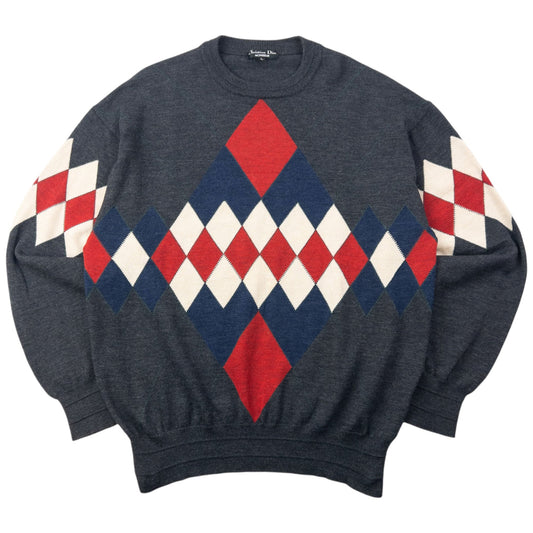 Vintage 90s Dior Monsieur Argyle Jumper Size M | Medium, Grey