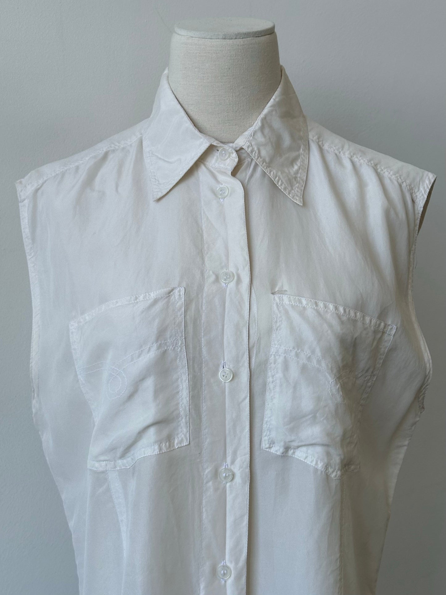 Vintage 1990s Pure Silk Sleeveless Shirt - L