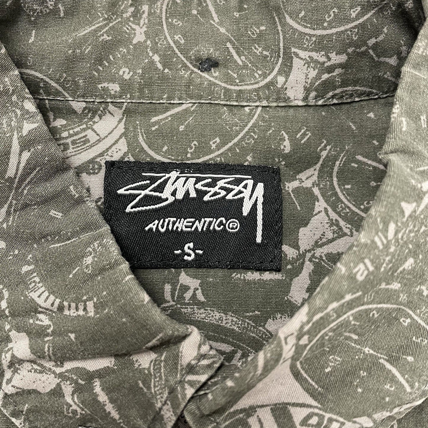 Vintage Stussy Watch Print Shirt, Size Small | Stussy, Olive Green