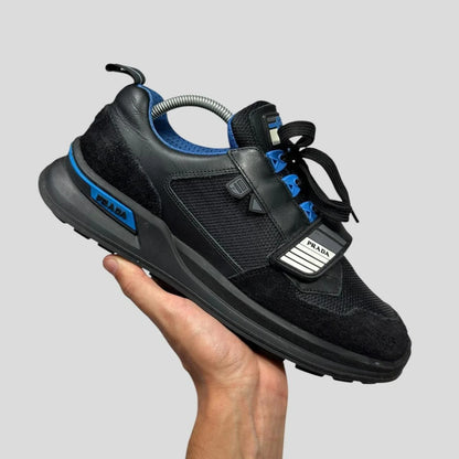 Prada 2018 Mechano Nero Voyage Rubber + Leather Logo Trainers - UK8.5/9