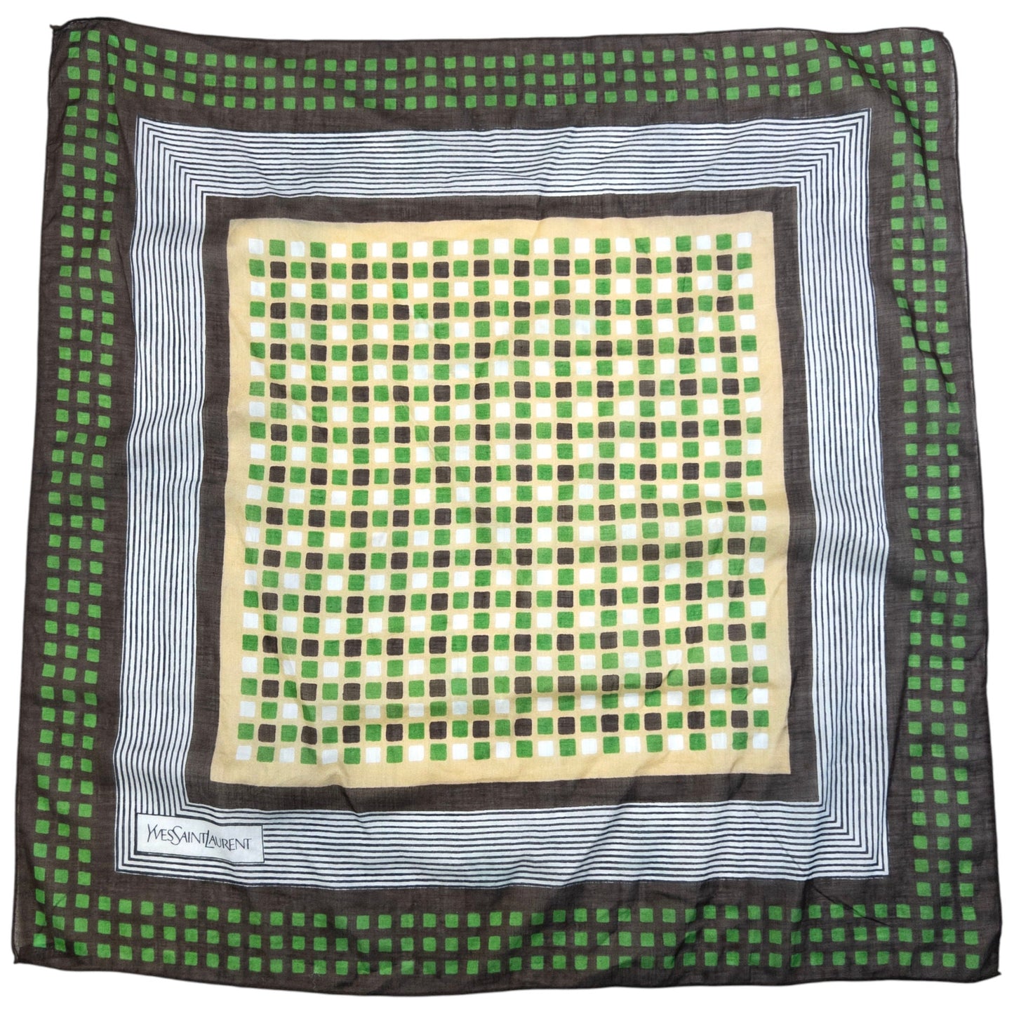 Vintage 90s YSL Yves Saint Laurent Pattern Scarf | O/S, Green, Brown, White