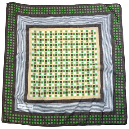 Vintage 90s YSL Yves Saint Laurent Pattern Scarf | O/S, Green, Brown, White