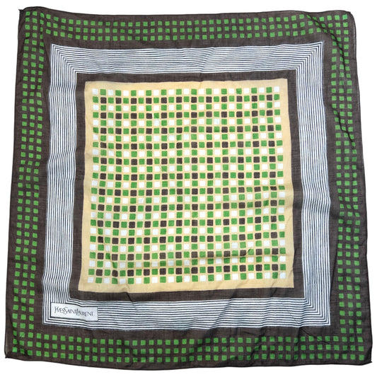 Vintage 90s YSL Yves Saint Laurent Pattern Scarf | O/S, Green, Brown, White