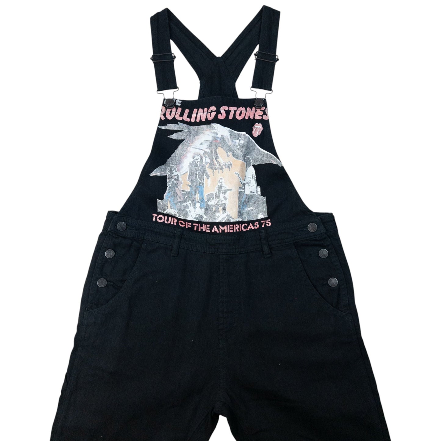 Vintage 2000s Hysteric Glamour Rolling Stones Tour Graphic Dungarees Womens Size M | Medium, Black