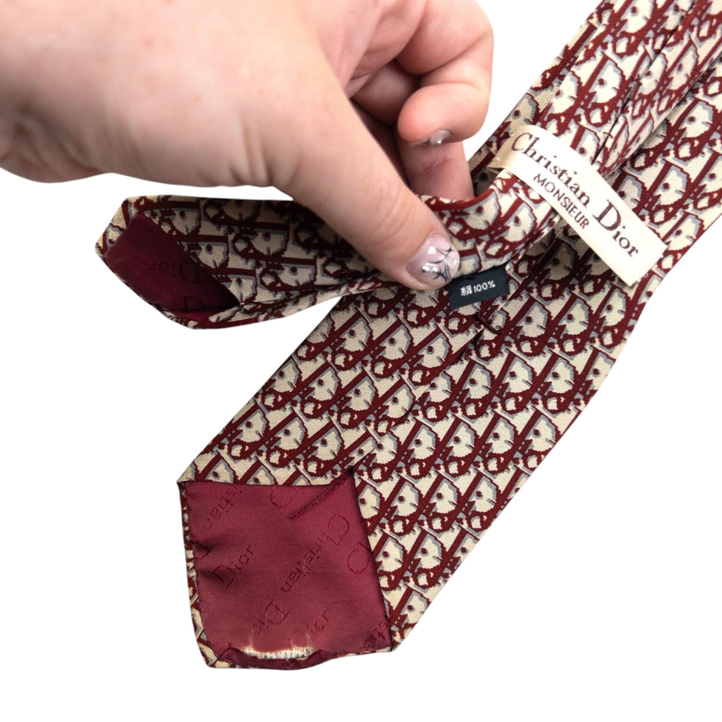 Vintage 90s Dior Monogram Silk Tie | O/S, Cream