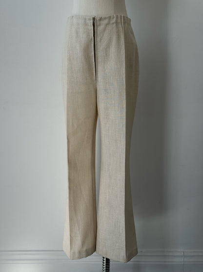 Vintage 1990s linen high waist cropped trousers in natural beige, featuring a relaxed fit and vintage style.