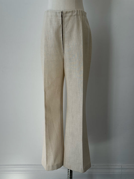 Vintage 1990s linen high waist cropped trousers in natural beige, featuring a relaxed fit and vintage style.
