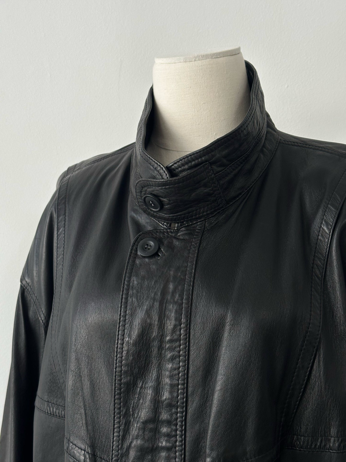 Vintage 1990s High Neck Leather Blouson Bomber Jacket - L