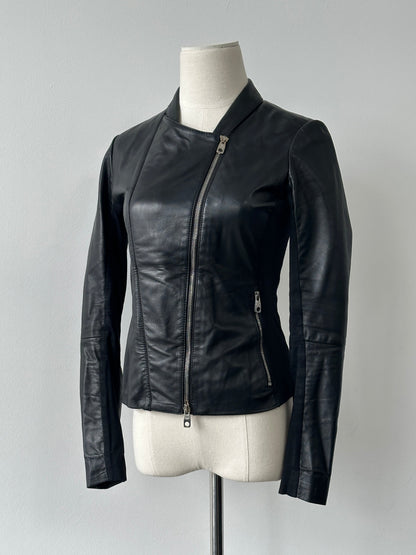 Emporio Armani Double Zip Fitted Lamb Leather Jacket - XS-S