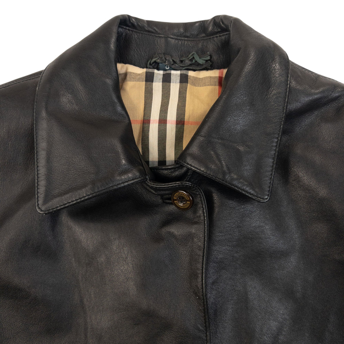 Vintage 90s Burberry Nova Check Lined Leather Jacket Womens Size L | Large, Black