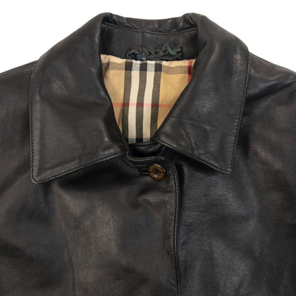 Vintage 90s Burberry Nova Check Lined Leather Jacket Womens Size L | Large, Black