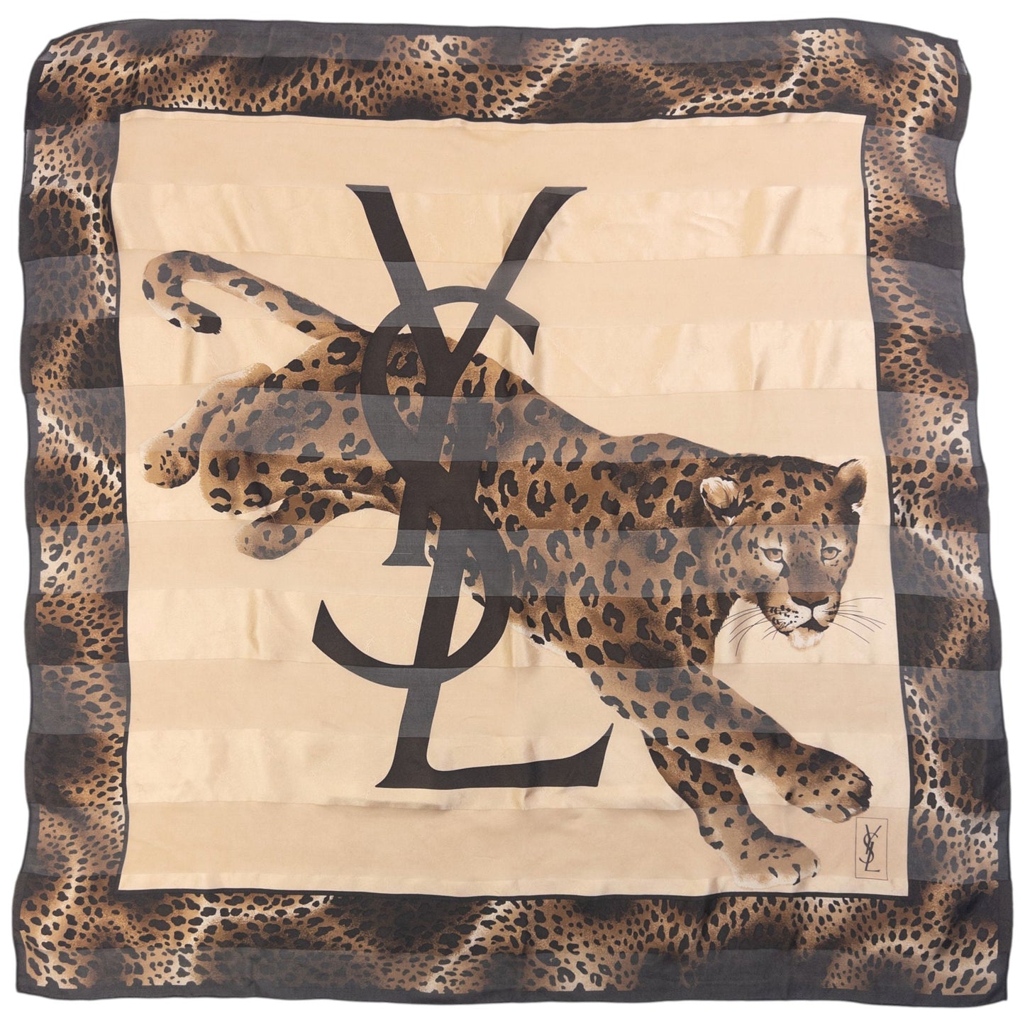 Vintage 90s YSL Yves Saint Laurent Leopard Print Silk Scarf | O/S, Beige