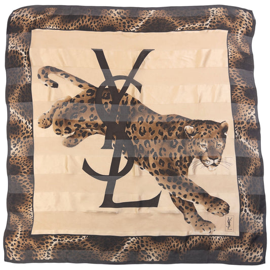 Vintage 90s YSL Yves Saint Laurent Leopard Print Silk Scarf | O/S, Beige