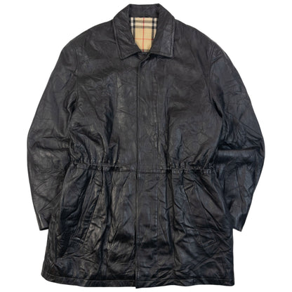 Vintage 2000s Burberry Nova Check Lined Leather Jacket Size L | Large, Black