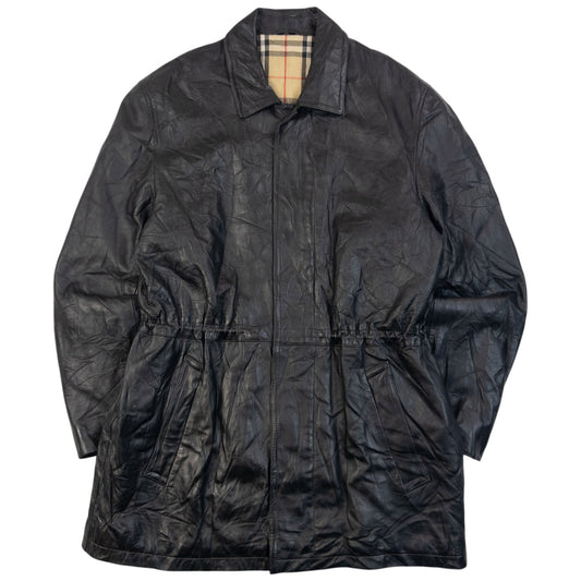 Vintage 2000s Burberry Nova Check Lined Leather Jacket Size L | Large, Black