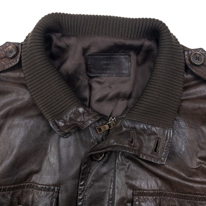 Vintage 2010 Prada Multi Pocket Leather Jacket Size L
