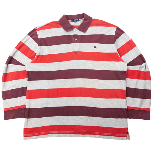 Vintage 2000s Burberry Striped Long Sleeve Polo Shirt Size L | Large, Grey