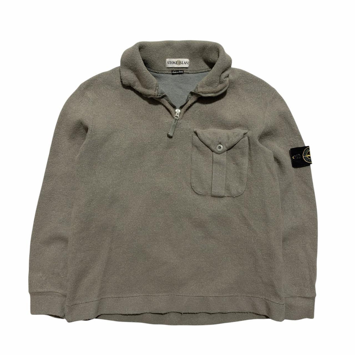 Stone Island Ribbed Quarter Zip | Large, Grey