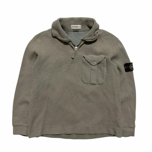 Stone Island Ribbed Quarter Zip | Large, Grey