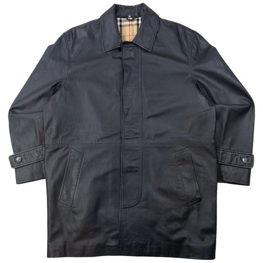 Vintage 2000s Burberry Nova Check Lined Leather Jacket Size XL | XL, Black