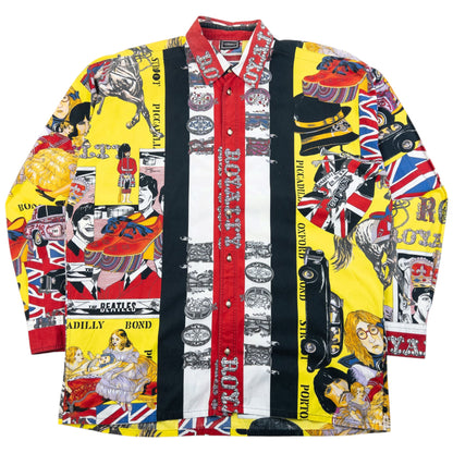 Vintage 90s Versace Jeans Couture Rock N Roll Royalty Print Button Up Shirt Size XL | XL, Multicolour
