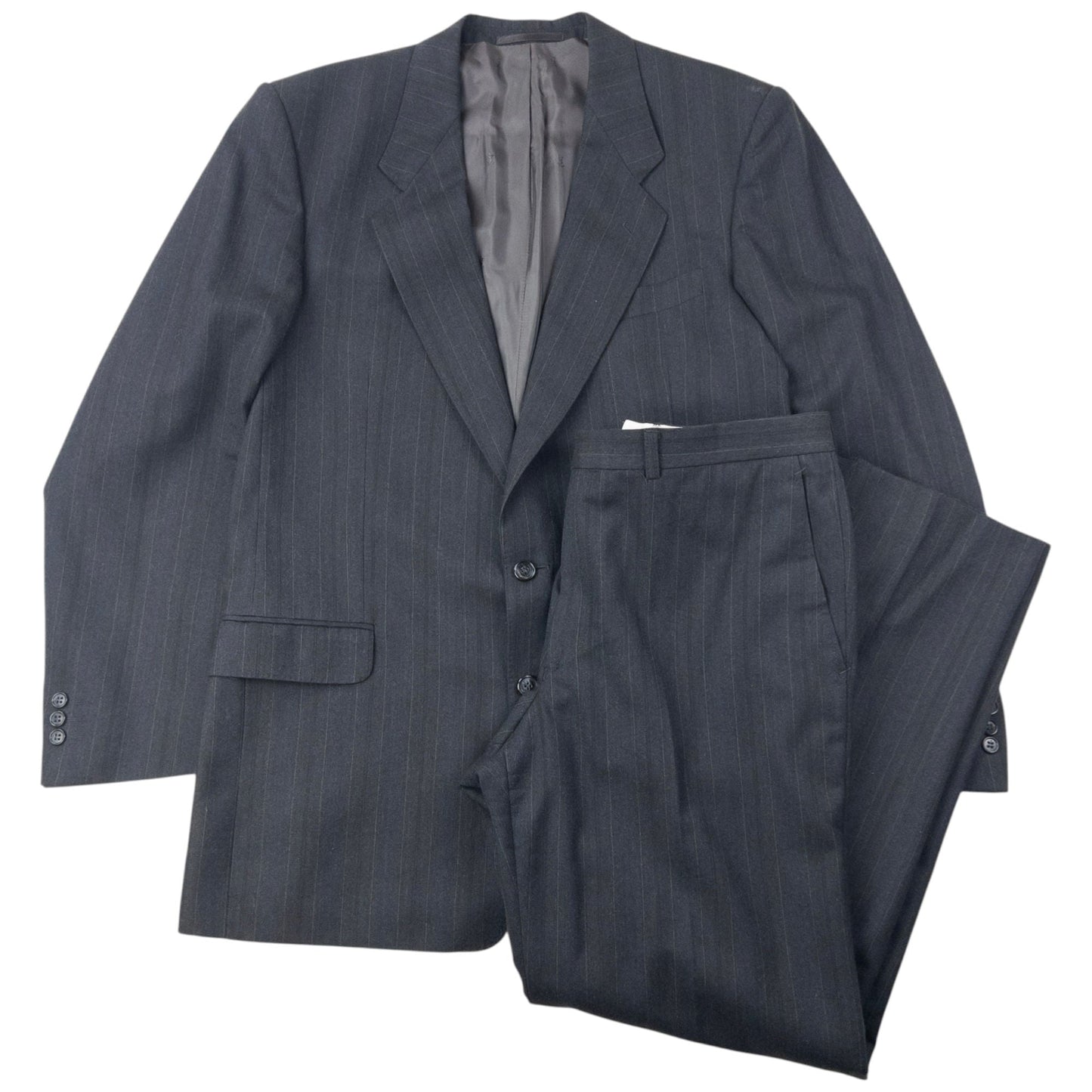 Vintage 80s YSL Yves Saint Laurent Jacket & Trousers Wool Suit Set Size XL | XL, Grey