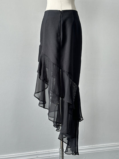 British Vintage 1990s Asymmetric Ruffle Midi Skirt - W28