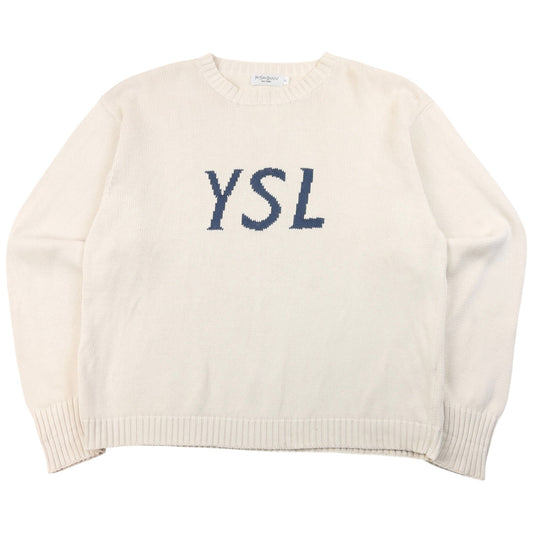 Vintage 2000s YSL Yves Saint Laurent Knit Jumper Size L | Large, Blue