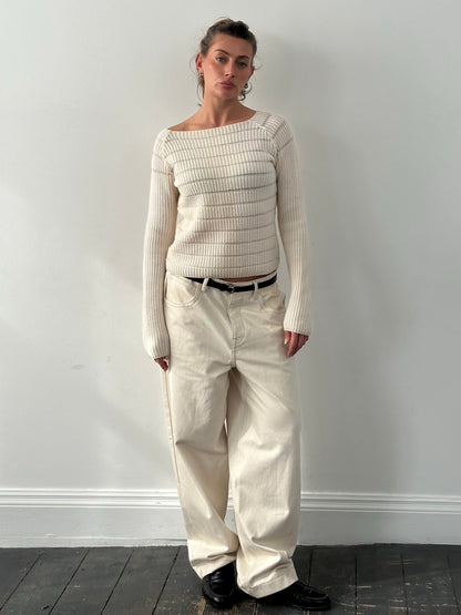 Armani Jeans 1990s Pure Wool Open Knit Jumper - M