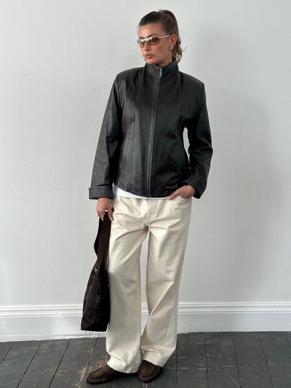 Vintage 1990s High Neck Leather Jacket - M/L