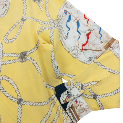 Vintage 80s Burberry Nautical Rope Ship Long Sleeve Button Up Silk Shirt Size L | Large, Yellow