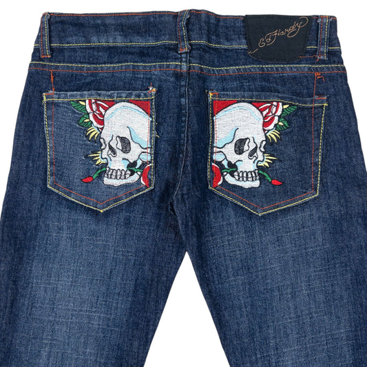 Vintage 2000s Ed Hardy Embroidered Skull Low Rise Denim Jeans Size W31