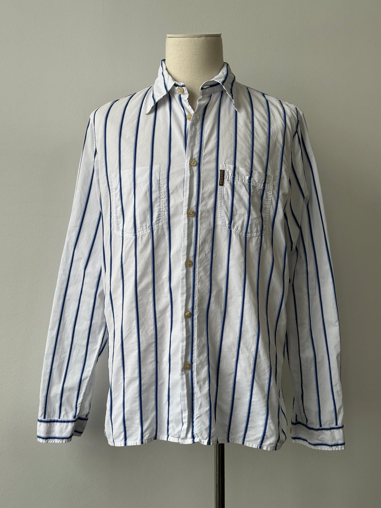 Armani Jeans 1990s Cotton Logo Striped Shirt - L