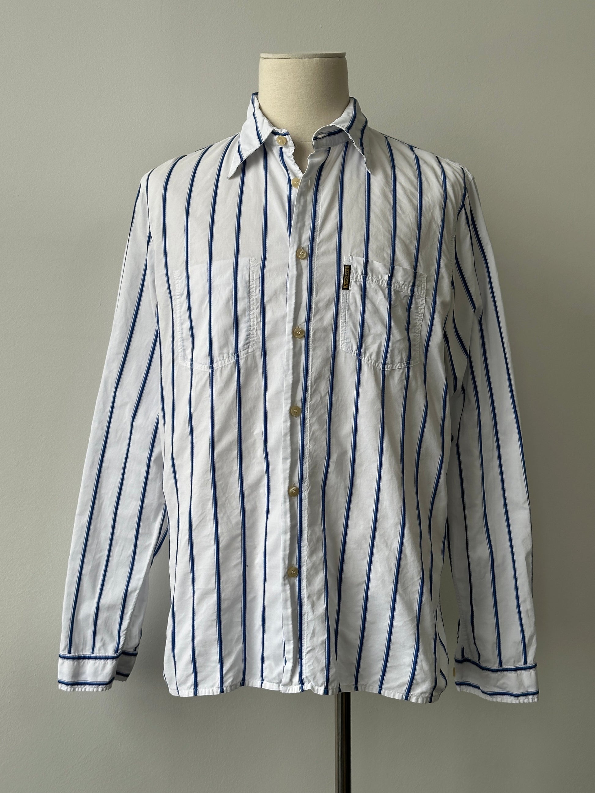 Armani Jeans 1990s Cotton Logo Striped Shirt - L