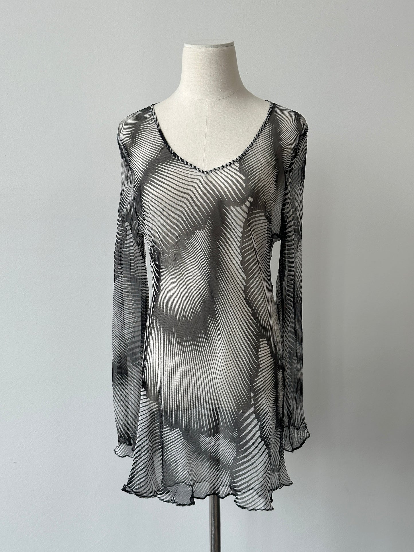 Vintage 1990s Sheer Print Mini Dress - S