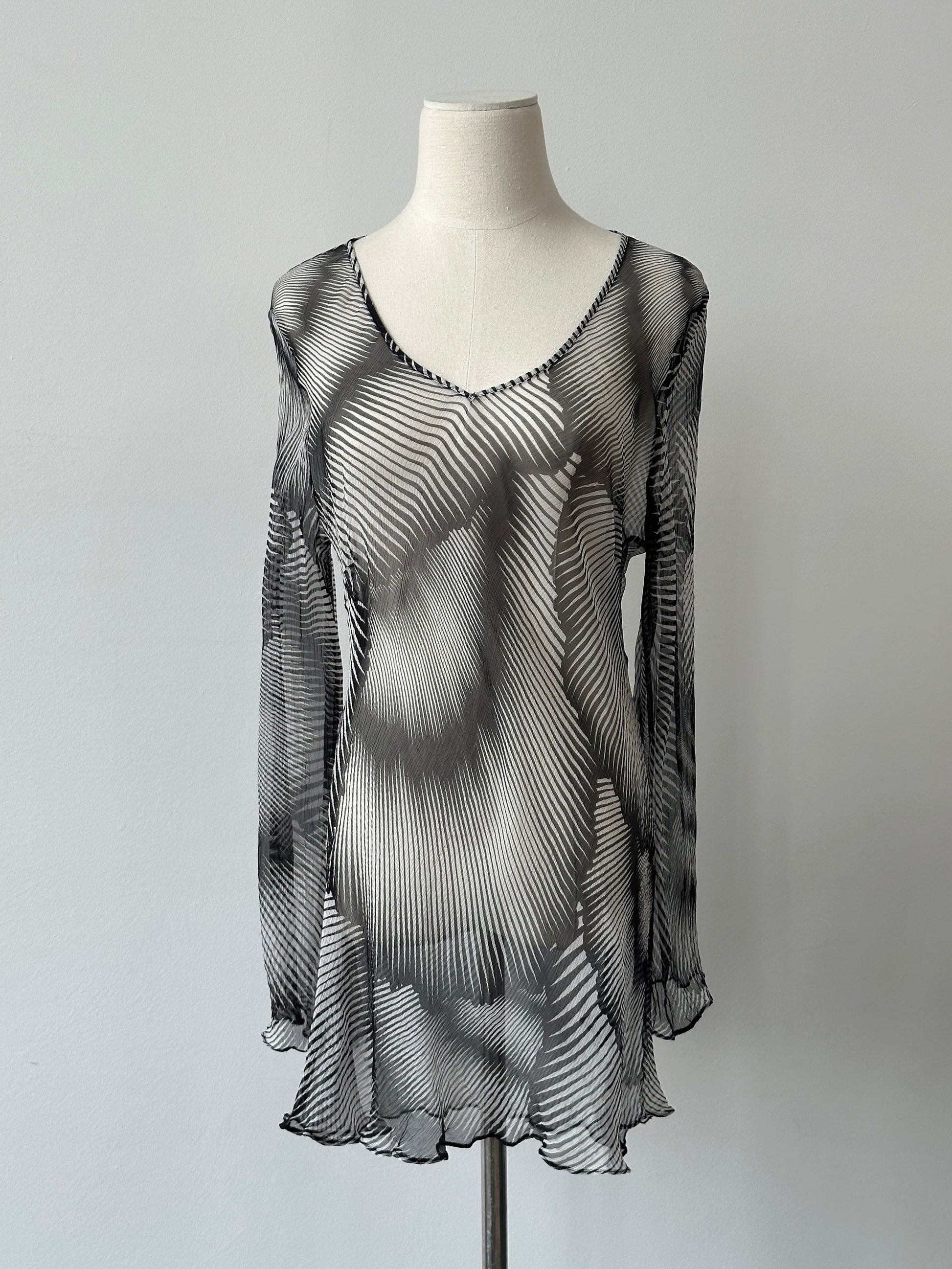 Vintage 1990s Sheer Print Mini Dress - S