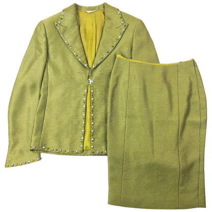 Vintage 90s Gianni Versace Couture Studded Jacket & Skirt Suit Set Womens Size XS | XS, Green