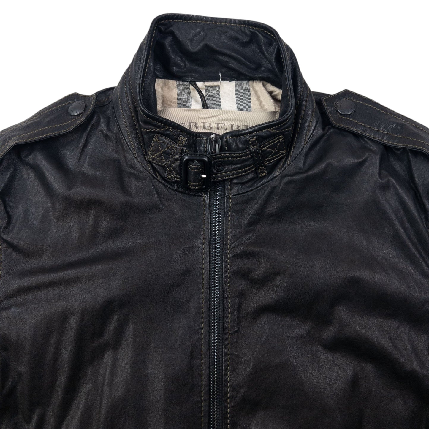 Vintage 2000s Burberry Brit Nova Check Lined Leather Jacket Size M