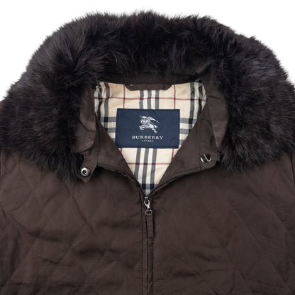 Vintage 2000s Burberry Nova Check Lined Fur Collar Quilted Jacket Womens Size L | Large, Brown