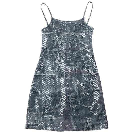 Vintage 2000s Versace Jeans Couture Sequin Denim-Print Dress Womens Size S | Small, Grey
