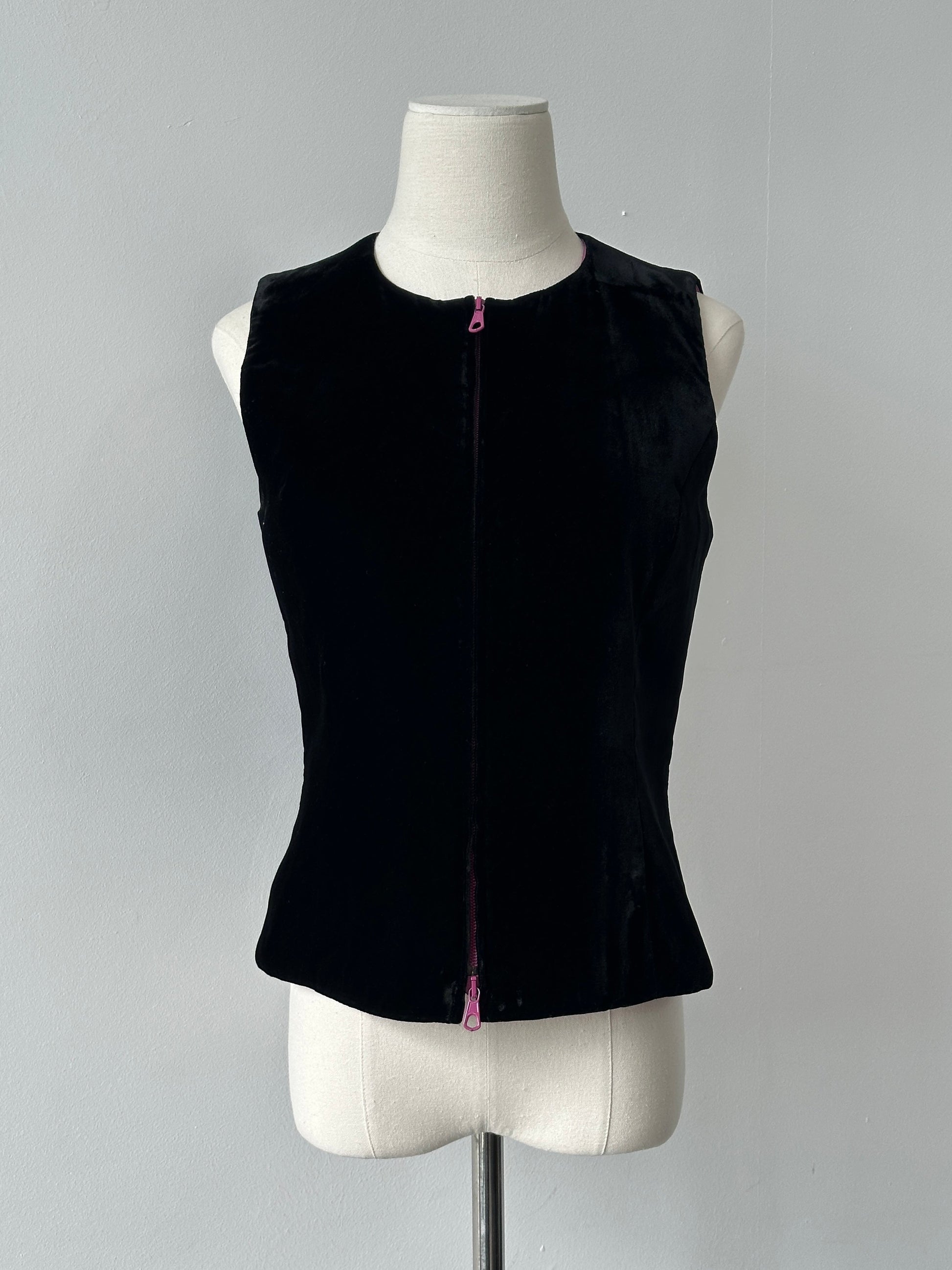 Mani 1990s Velvet Double Zip Waistcoat - S