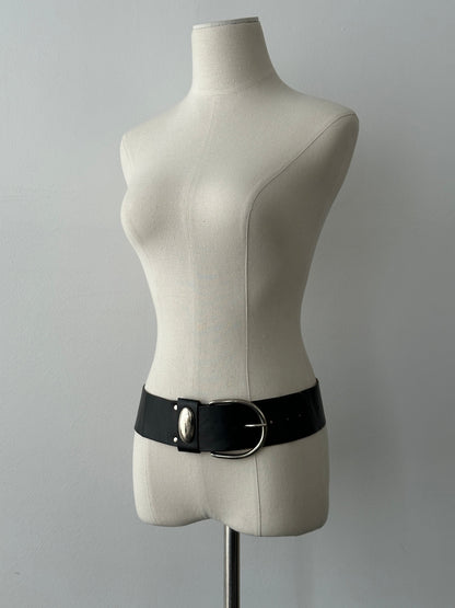 French Vintage 1990s Leather Chunky Belt - W23-28