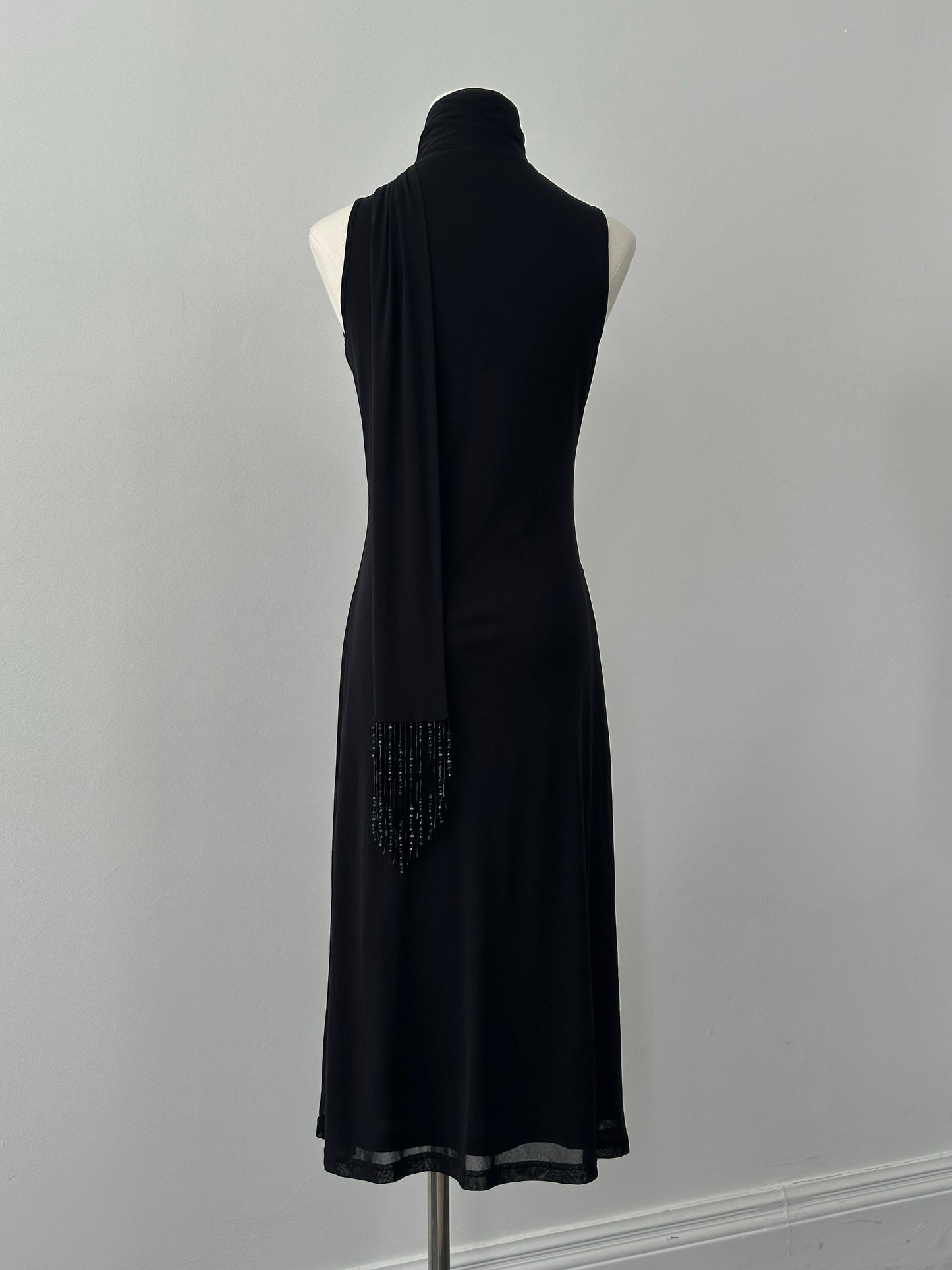 Vintage 1990s Beaded Scarf Wrap Midi Dress - M