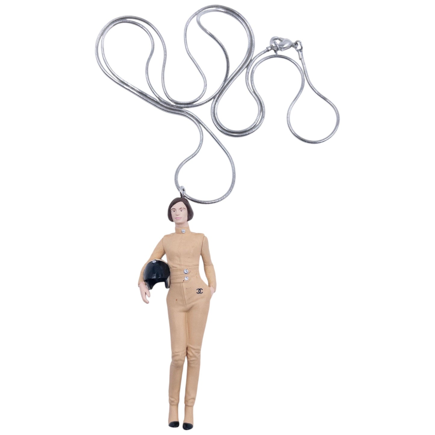 Vintage 2011 Chanel Keira Knightley Coco Mademoiselle Racing Figurine Necklace | O/S, Beige