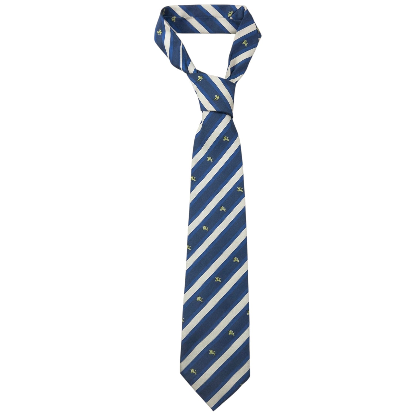 Vintage 2000s Burberry Monogram Striped Silk Tie | O/S, Blue