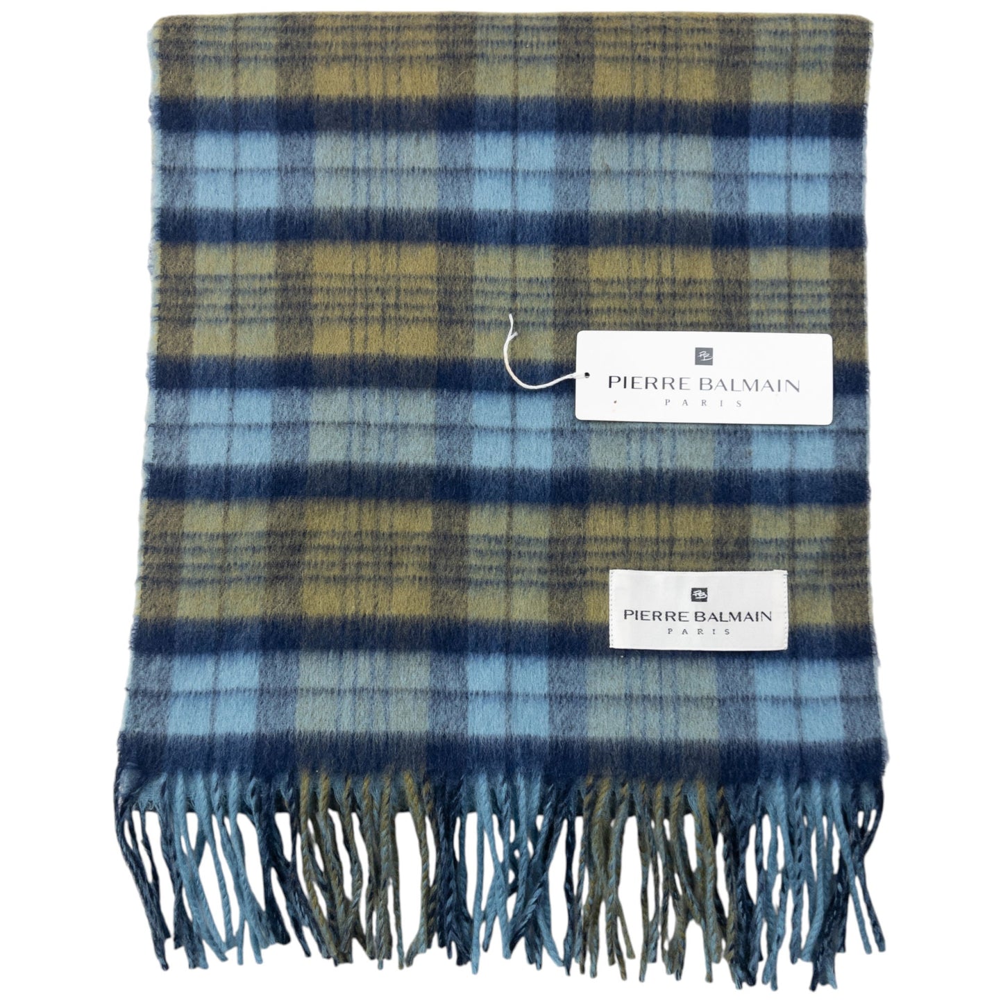 Vintage 90s Pierre Balmain Checkered Wool Tassel Scarf | O/S, Multicoloured